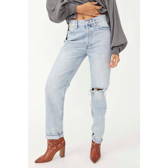 Free People We The Free Lasso Jeans 27 Light Wash Foxtrot Distressed Button Fly - Picture 5 of 11